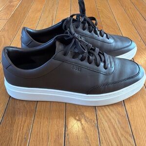 BOSS Kieran Tenn Leather Trainers Dark Brown Casual Lace Up Shoes Men Sz 41 Or 8